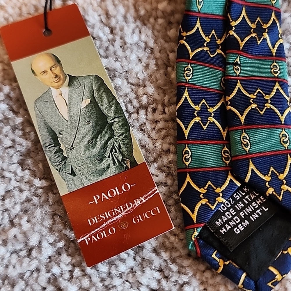 Gucci Paolo Mens Tie Blue, Gold, Green - Picture 2 of 10
